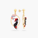 Les Néréides Puss in Boots Charming Cat and Flower Hoop Earrings-One Quarter