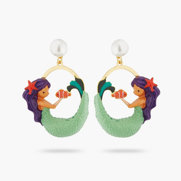 Les Néréides The Little Mermaid Goldfish and Pearl Earrings-One Quarter