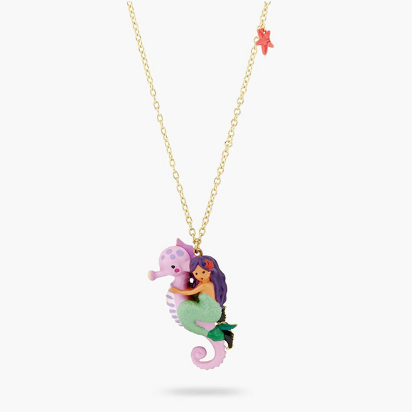 Les Néréides The Little Mermaid Seahorse Pendant Necklace-One Quarter