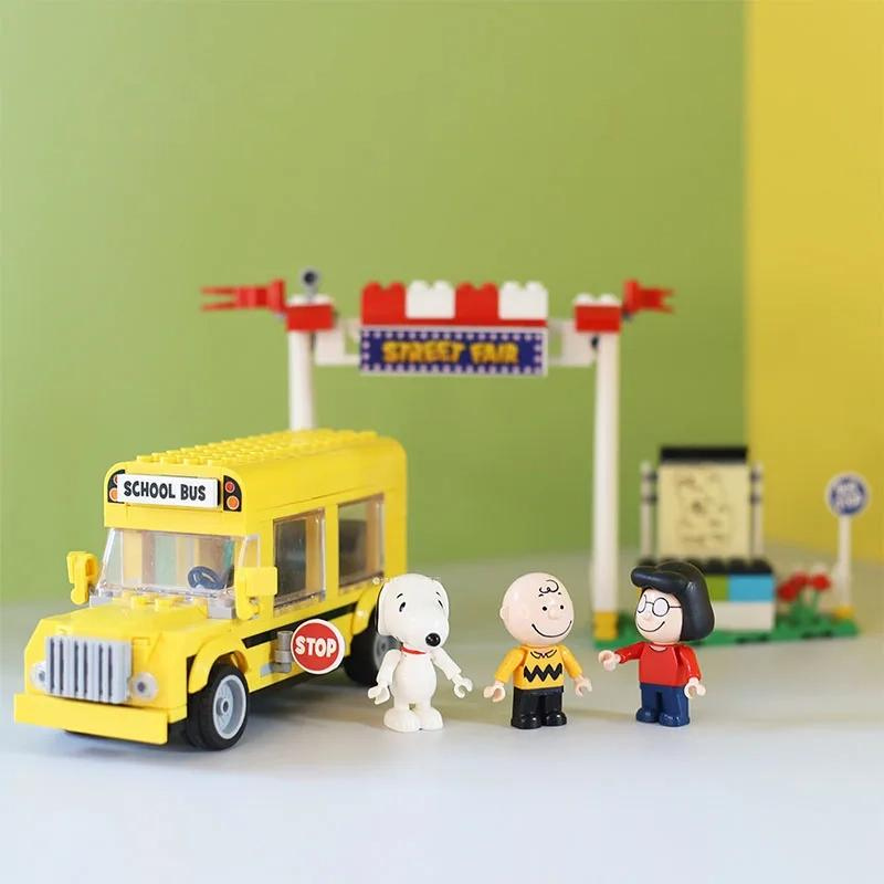 LiNooS Peanuts Snoopy Building Lego Toy - Street Fair School Bus 288 Block PCs online