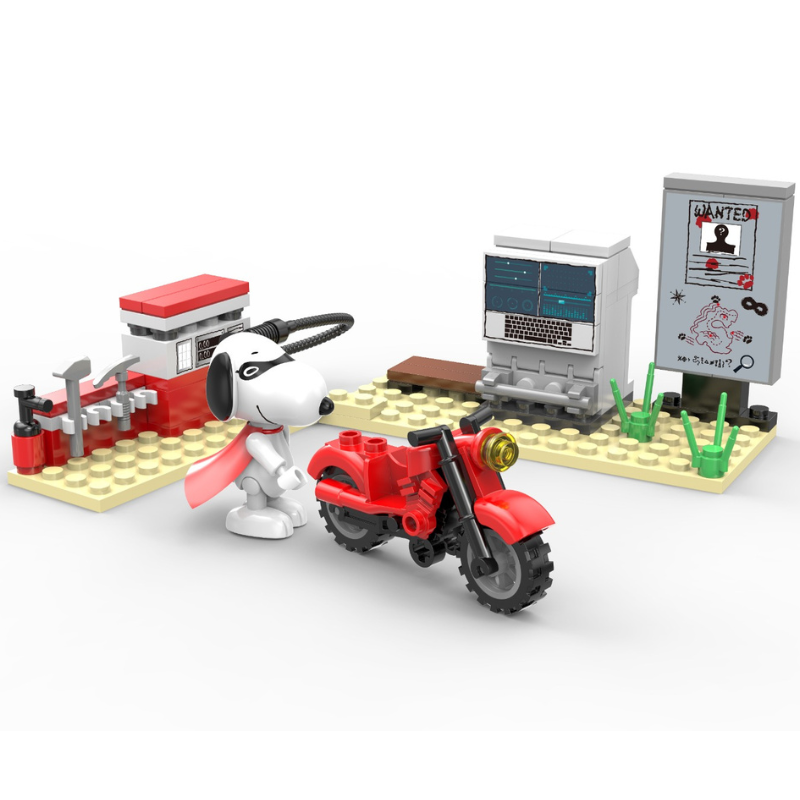 Peanuts® Snoopy Masked Marvel Motorcycle Repair Workshop Building Block ...