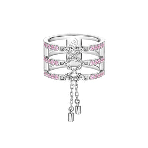 HeFang Jewelry Barbie Pink Corset Tassel Statement Ring-One Quarter